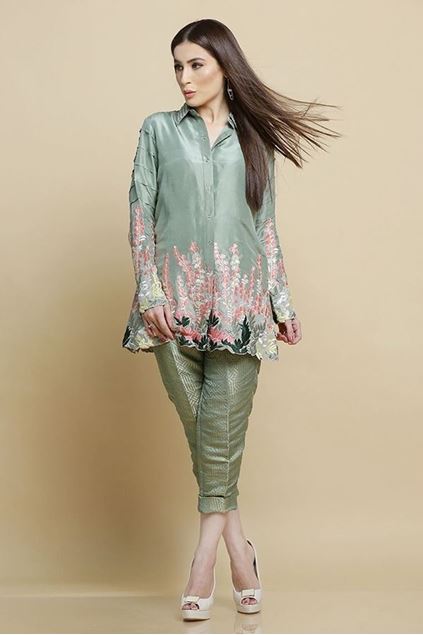 Sadaf Amir - Green Formal Raw Silk Shirt