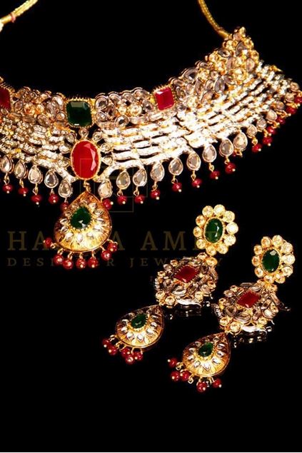 Picture of Gold Plated Ruby and Emeralds Choker Set
