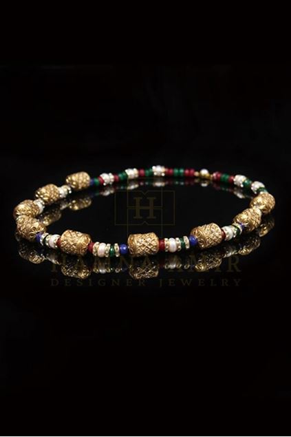 Picture of Gold Chunks Mala with Ruby Emeralds Pearls and Sapphires