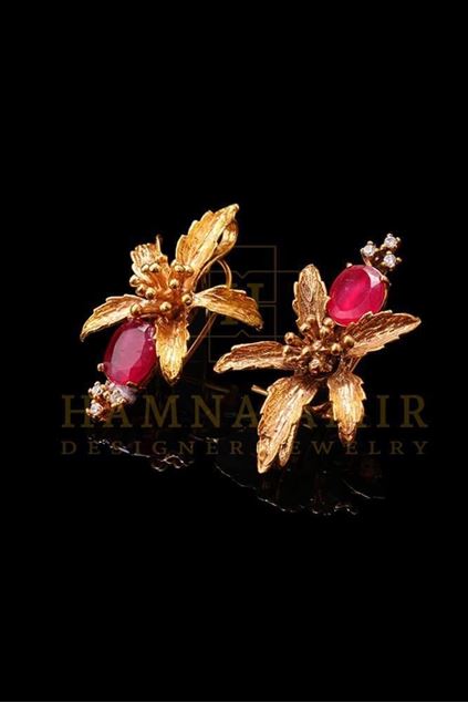 Picture of Gold Plated Ruby Earrings