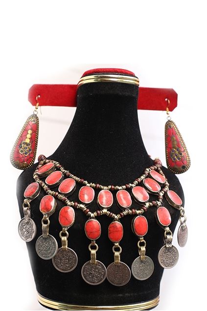 Picture of Golden Bracelet Red Stone & Earrings