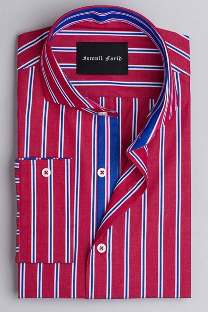 Picture of Red-Blue Multi-Stripe Spread Collar Shirt