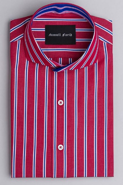 Picture of Red-Blue Multi-Stripe Spread Collar Shirt