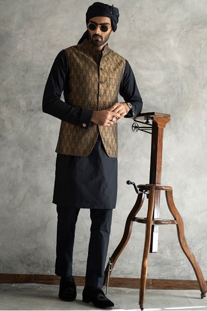 Picture of Antique Dull Gold Jamawar Waistcoat