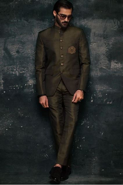 Picture of Dark Olive Green Raw Silk Prince Coat