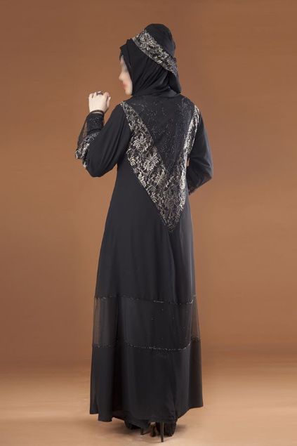 Picture of Black Chiffon Fabric Designered Abaya 0121-RC-826