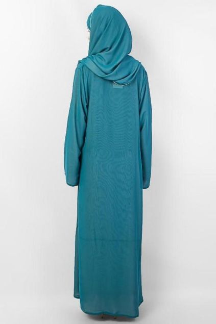 Picture of Blue Polyester Front Open Double Shade Abaya 0116-BD (2)