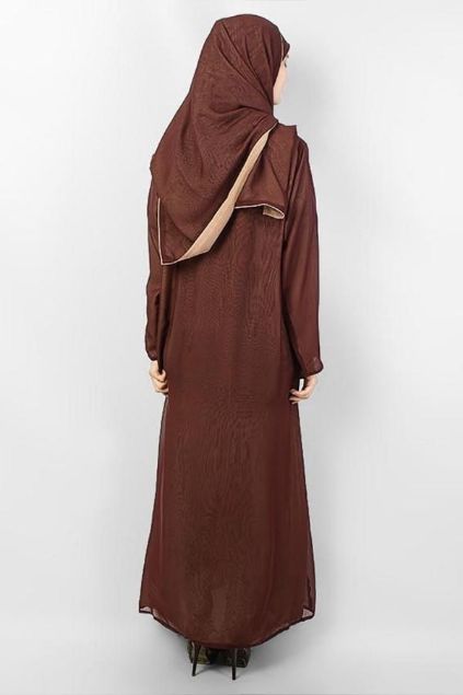 Picture of Brown Polyester Front Open Double Shade Abaya 0116-BD Arabis
