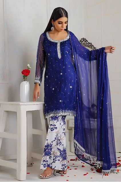 Sadaf Amir - Blue Formal Tissue Shirt