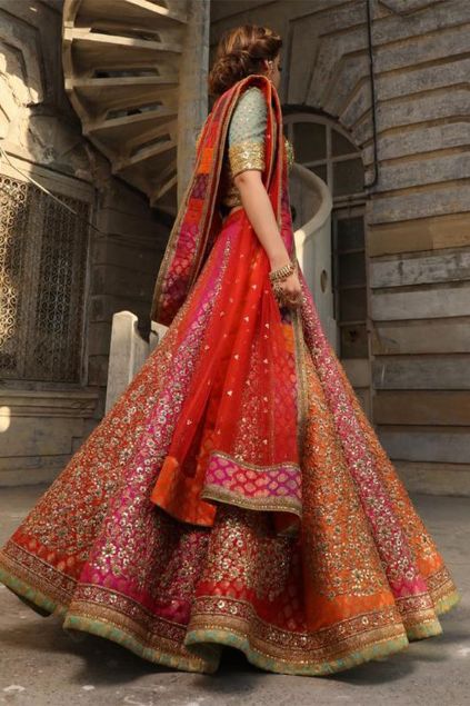 Picture of Multicoloured Panel Lehenga With Gold Choli And Dupatta