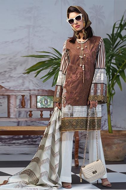 Picture of Brown Stitched Printed Lawn
