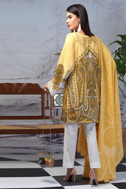 Picture of Yellow Stitched Printed Lawn Suit
