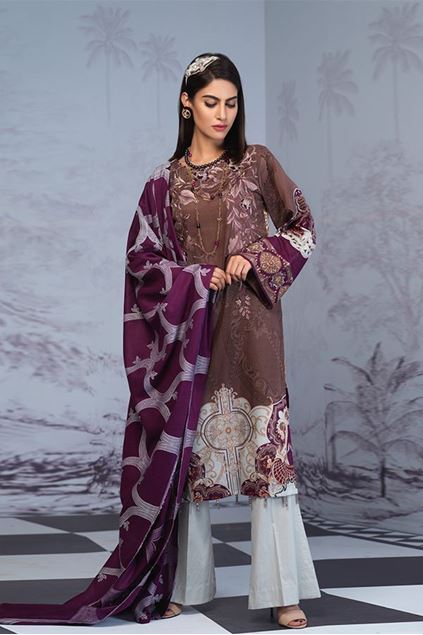 Picture of Brown Stitched Printed Lawn Suit