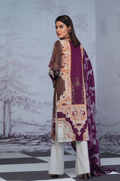 Picture of Brown Stitched Printed Lawn Suit