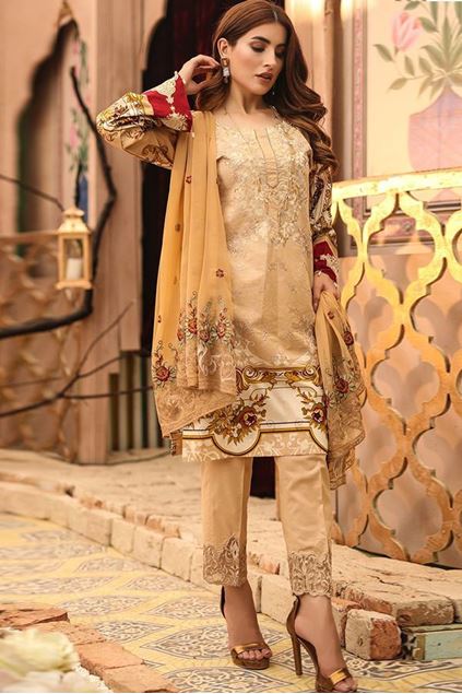 Picture of Un-Stitched Beige Printed Lawn with Embroidered Shirt