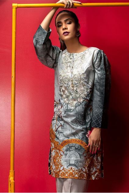Picture of Grey Embroidered Lawn Kurta