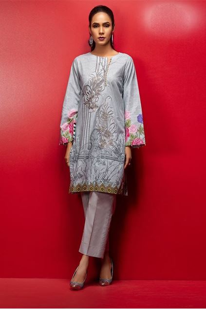 Picture of Grey Printed Embroidered Lawn Kurta