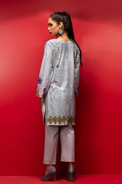 Picture of Grey Printed Embroidered Lawn Kurta