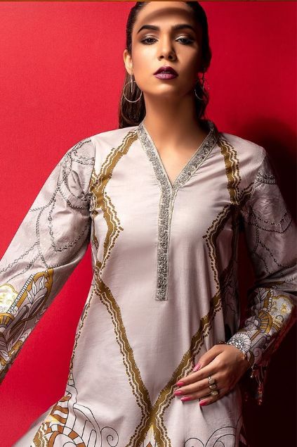 Picture of Grey Digital Printed Embroidered Lawn Kurta