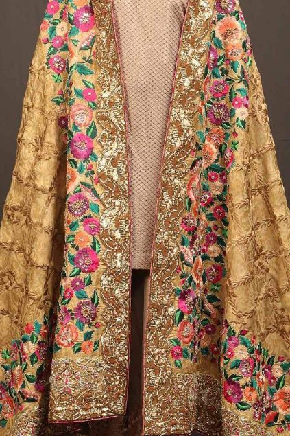 Picture of Gold Pink Floral Border Shawl