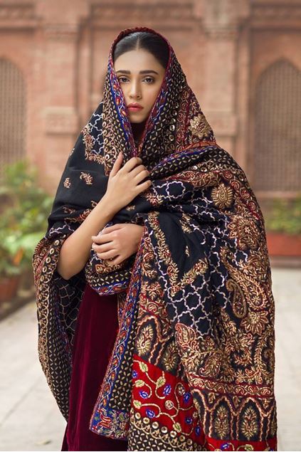 Picture of Formal Gold Border Bridal Shawl