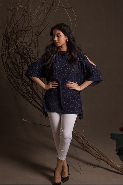 Picture of Navy Blue with white dots top
