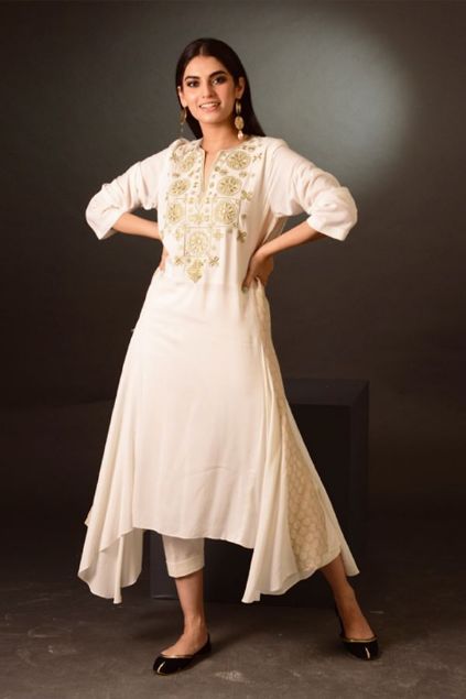 Picture of Silk Lawn Kameez with Banarsi Panel and Embroidery