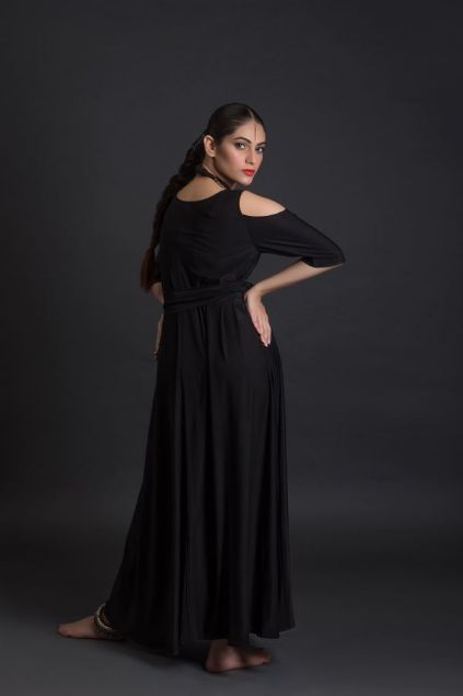 Picture of Cold Shoulder Trapeze Dress- Full Length