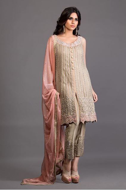 Picture of Beige Front Open Embellished Ensemble