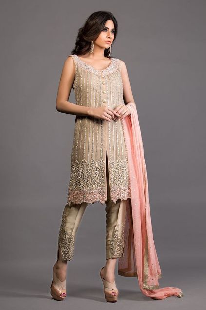 Picture of Beige Front Open Embellished Ensemble