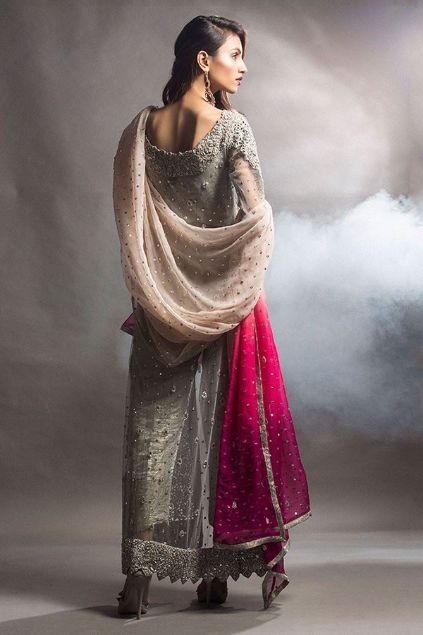 Picture of Grey Dress with Gradient Pink Dupatta
