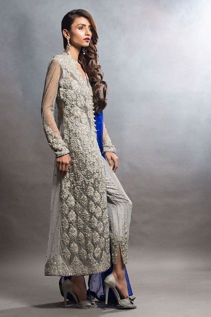 Picture of Long Grey Shirt with Cobalt Dupatta