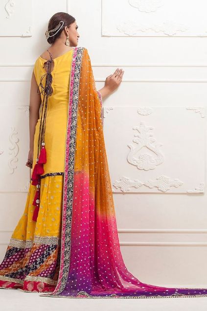 Picture of Yellow Knee-Length Raw Silk Dress