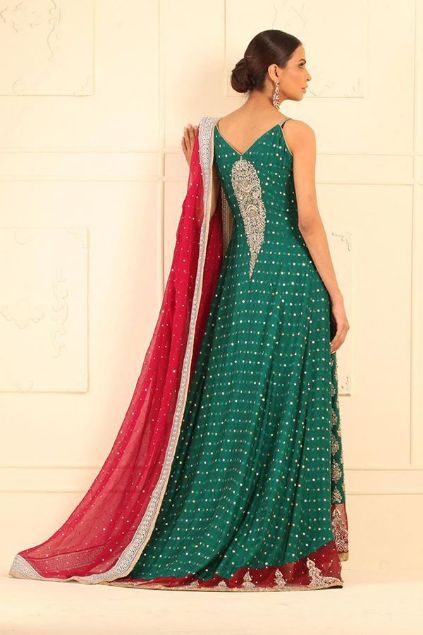 Picture of Green Khaddi Net Floor Length Dress