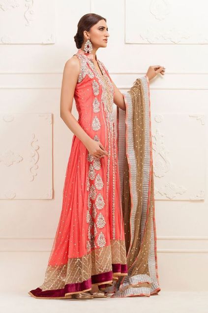 Picture of Coral Embroidered Chiffon Dress