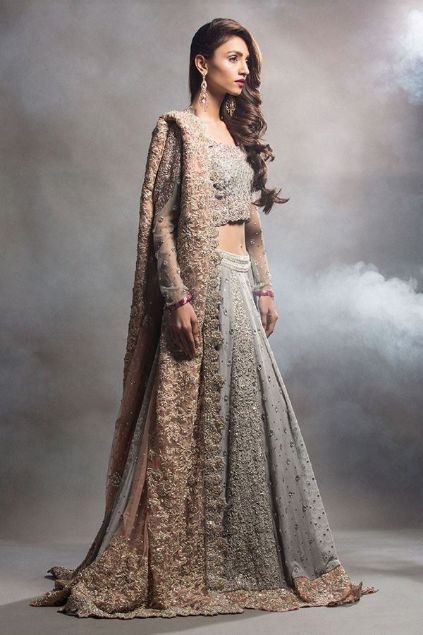 Picture of Grey Choli and Lehnga With Salmon Pink Dupatta