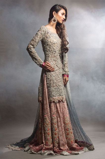 Picture of Ash Grey Short Shirt with Pink Lehnga