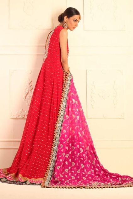 Picture of Long Red Mehsuri Net Paneled Dress