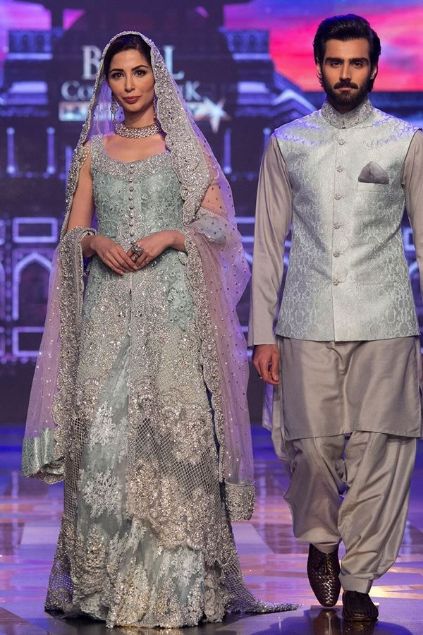 Picture of Ice Blue Gown With Lilac Dupatta