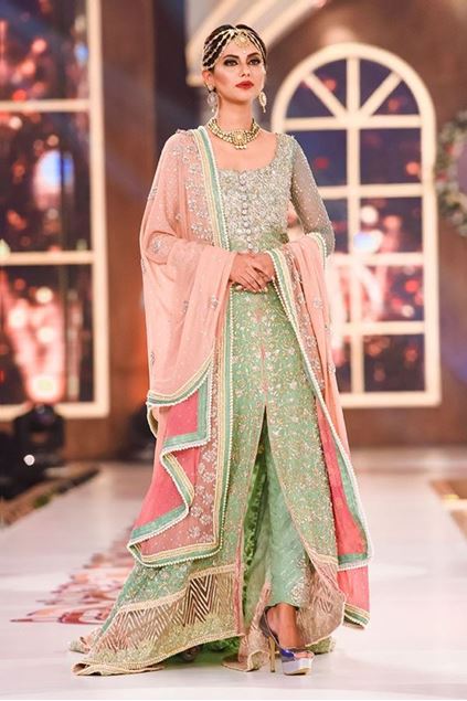 Picture of Mint Net Gown With Floral Embroidery