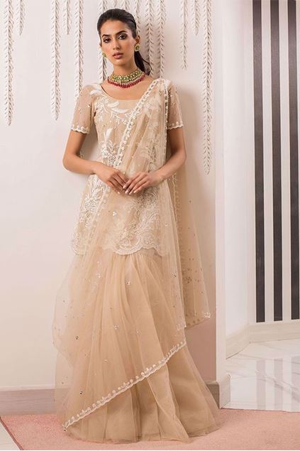 Picture of Short Shirt With Tulle Skirt Side Drape Dupatta