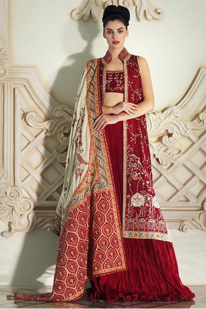 Picture of Embroidered Front Open Long Column Jacket With Choli