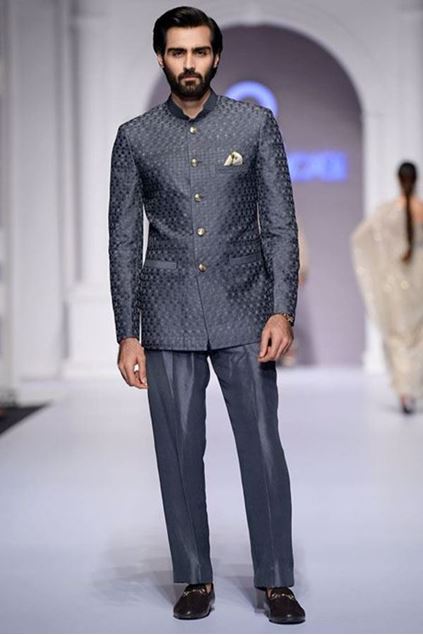 Picture of Grey Raw Silk Embroidered Coat