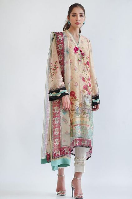 Picture of Printed Cotton Net Shirt With Dupatta