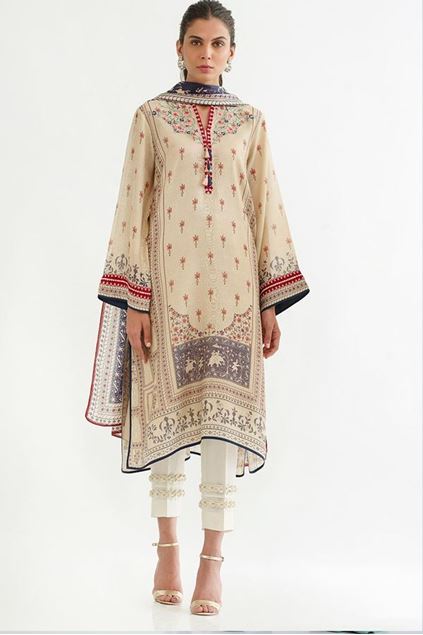 Picture of Printed Cotton Net Shirt With Dupatta