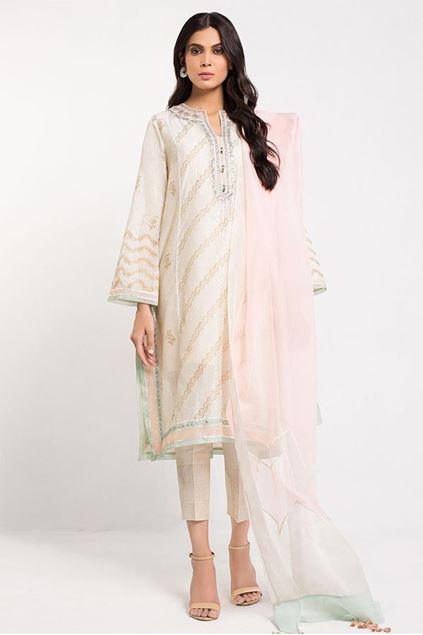 Picture of Block Printed Cotton Net Shirt With Dupatta