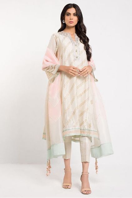 Picture of Block Printed Cotton Net Shirt With Dupatta