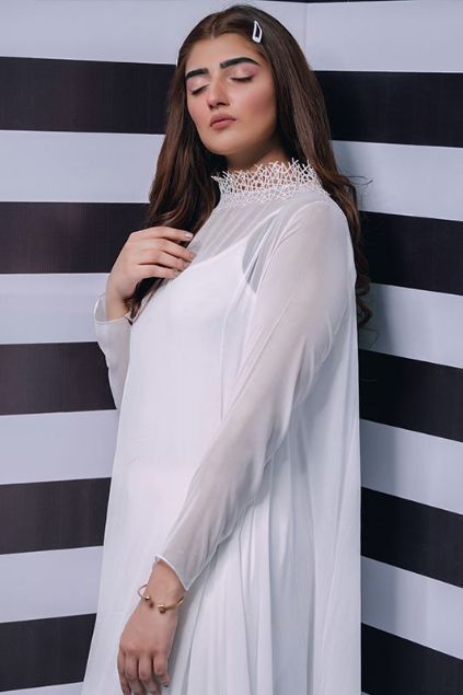 Sadaf Amir - White Fusion Geogette Gown