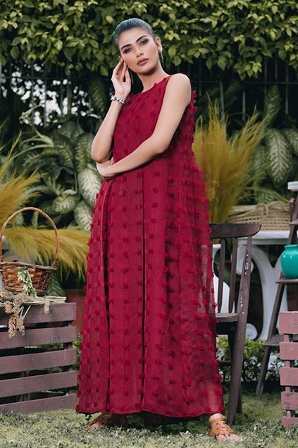 Sadaf Amir - Red Fusion Textured Gown