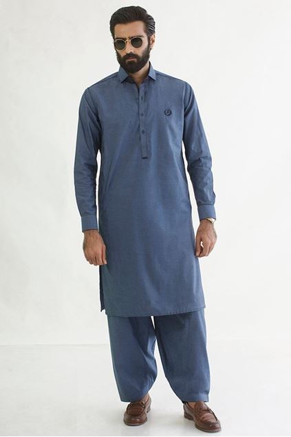 Picture of Blue Cotton Kameez Shalwar